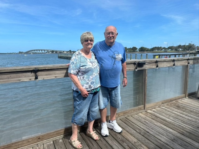 Mom and Dad on the dock